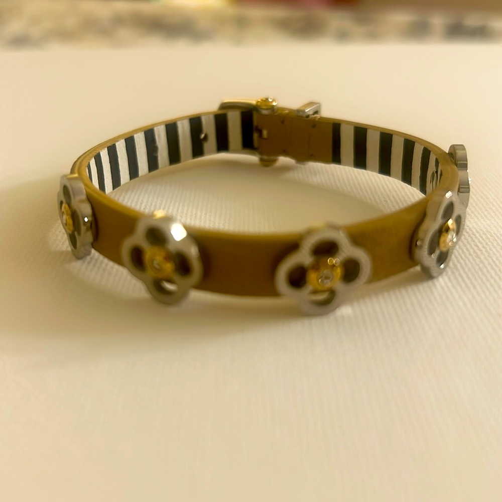 Henri Bendel Pave Petal Leather Bracelet Tan / Silver